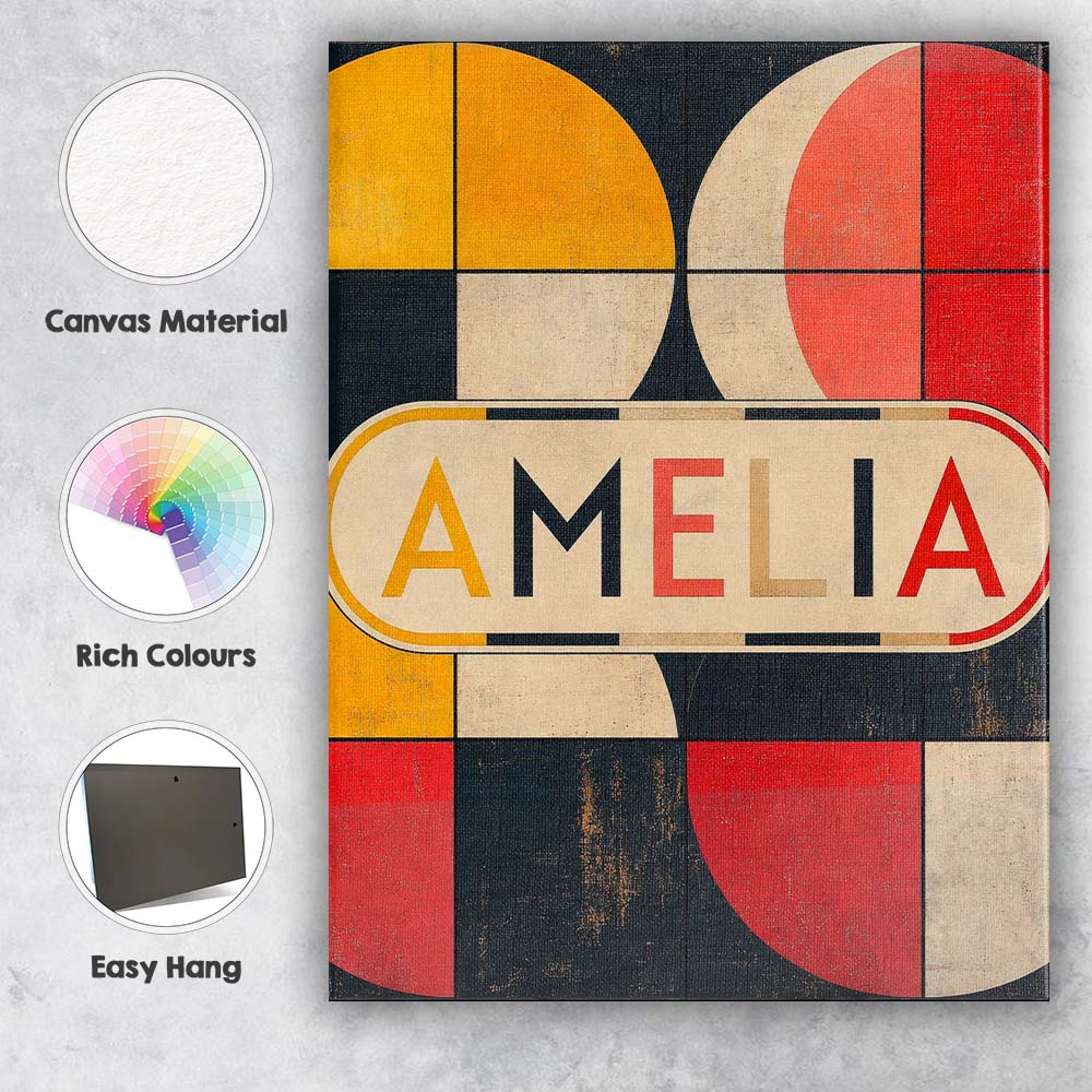 Personalised Name Circle Grid Geometric Custom Modern Room Accent Elegant Feature Canvas Wall Art Print Decor Picture Ready to Hang