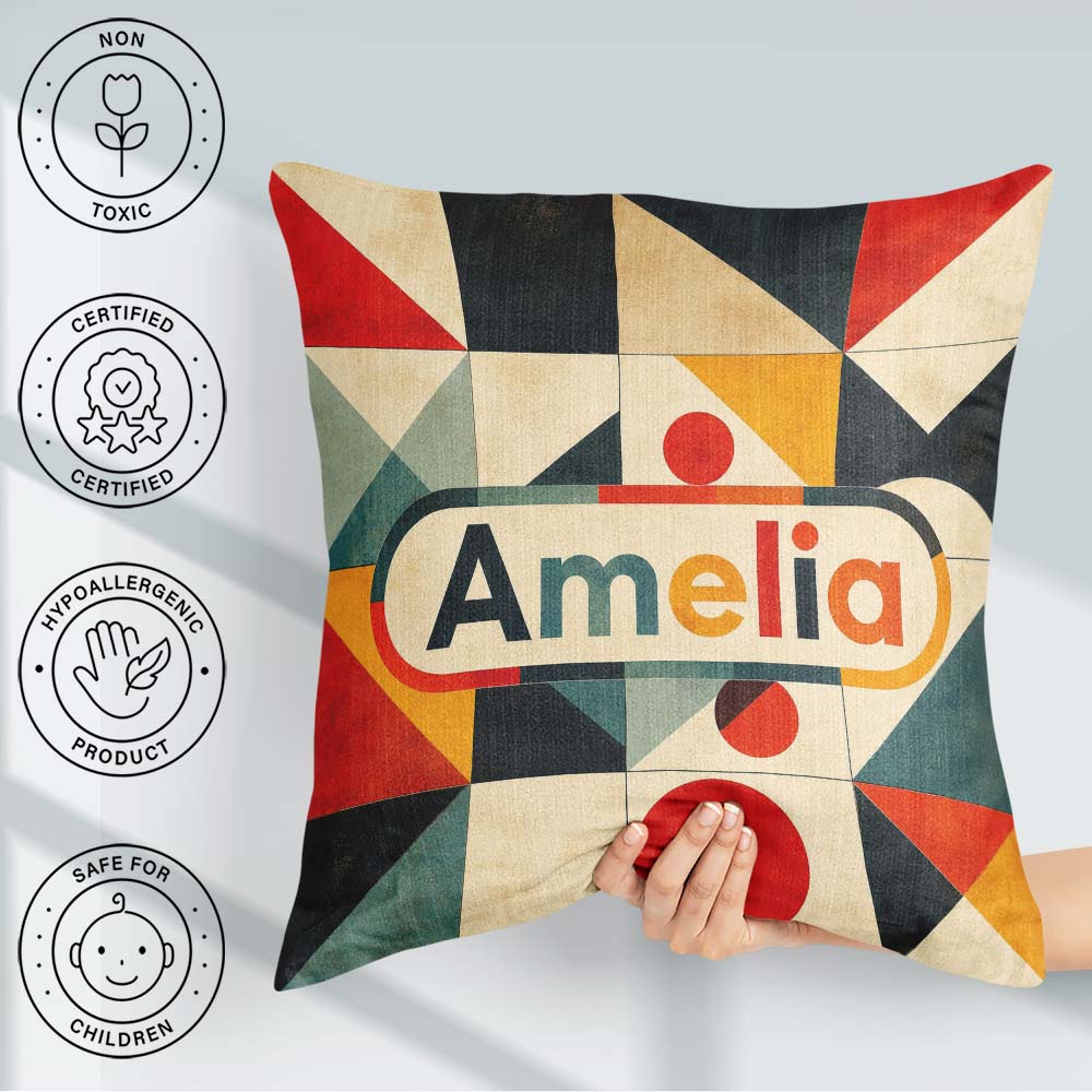 Custom Name Mid Century Triangle Geometric Abstract Pattern Name Square Filled Cushion Throw Pillow Sofa Bed Home Decor Zip Washable UK Made