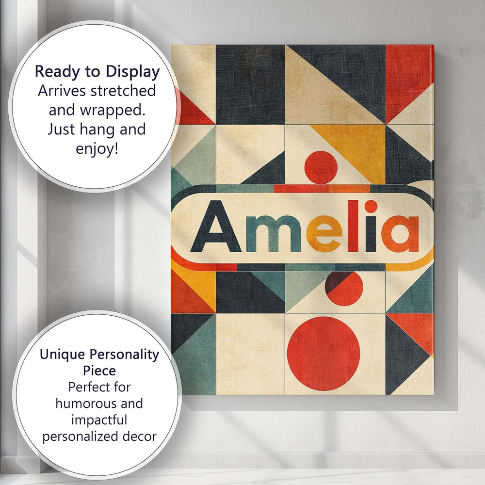 Personalised Name Mid Century Triangle Custom Modern Room Accent Elegant Feature Canvas Wall Art Print Decor Picture Ready to Hang