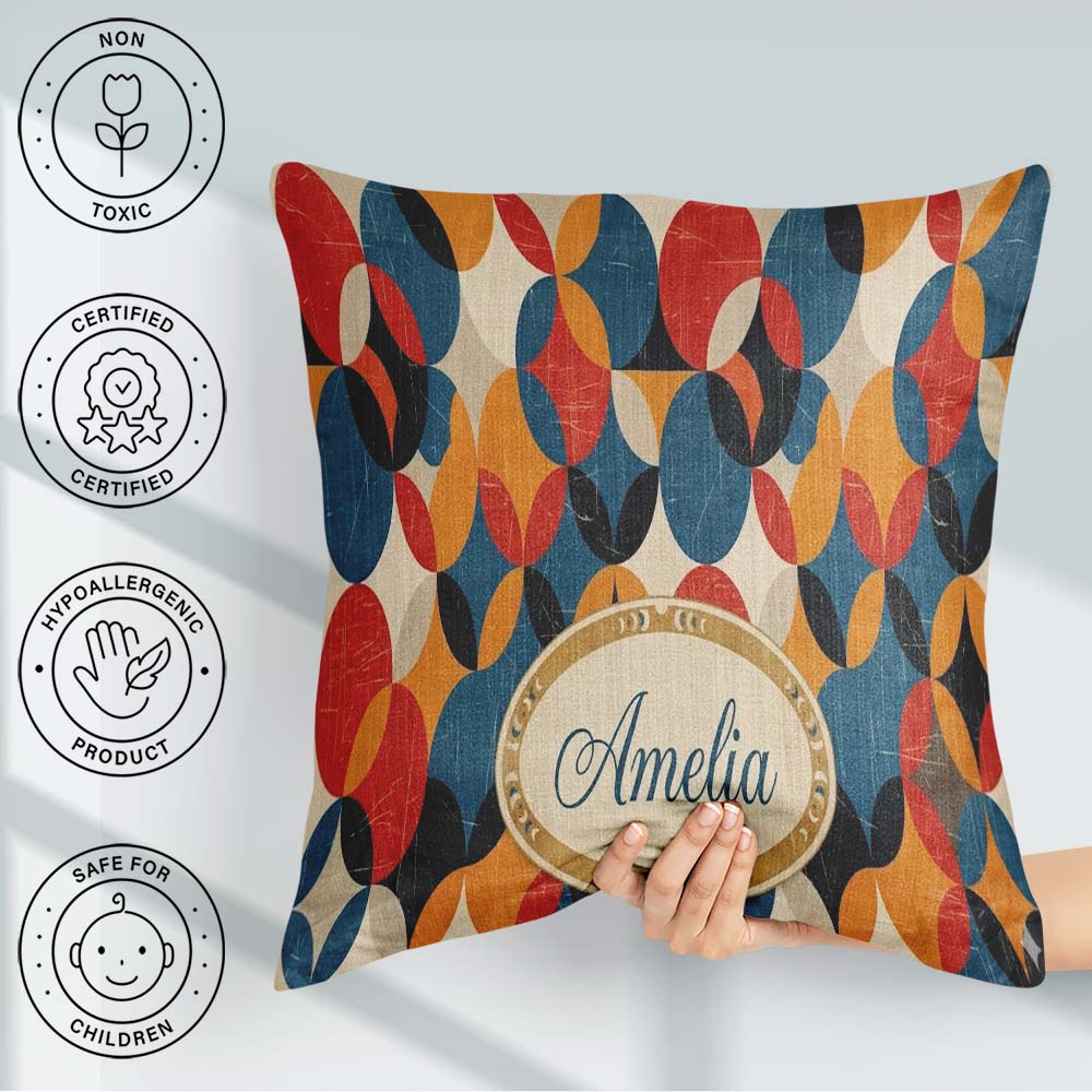 Custom Name Textured Abstract Rounded Pattern Seamless Name Cute Square Filled Cushion Throw Pillow Sofa Bed Home Decor Zip Washable UK Made
