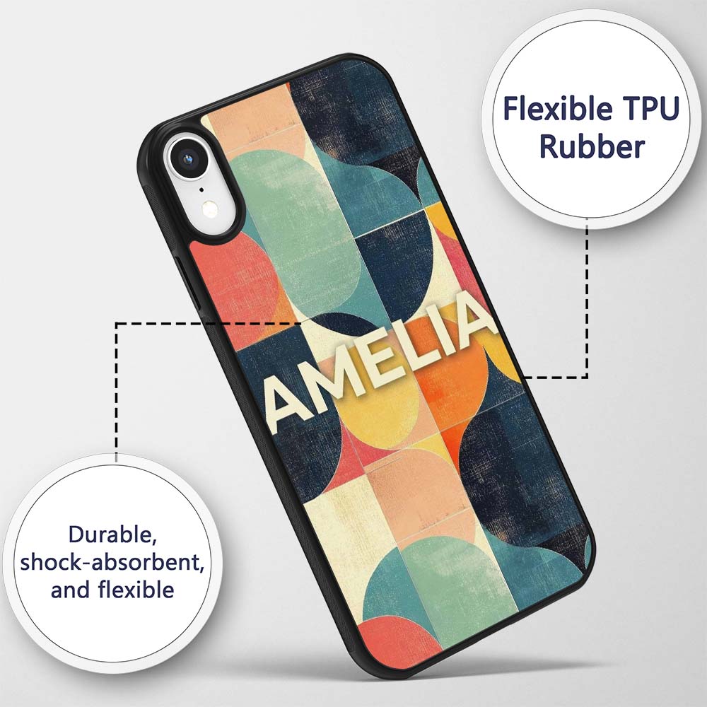 Modern Abstract Geometric Blocks Color Texture Custom Name Protective Phone Case Mobile Cover Durable Everyday Smartphone Shock Resistant