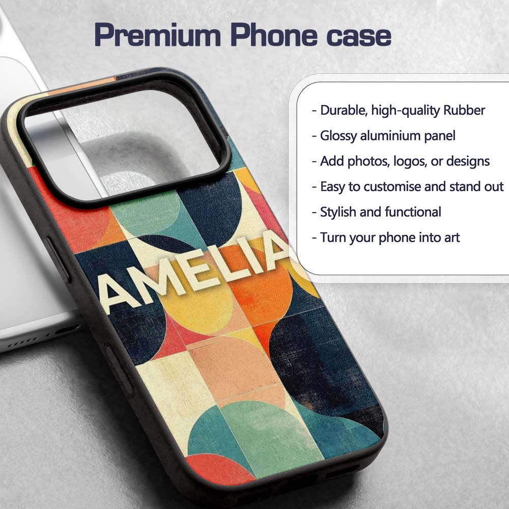 Modern Abstract Geometric Blocks Color Texture Custom Name Protective Phone Case Mobile Cover Durable Everyday Smartphone Shock Resistant