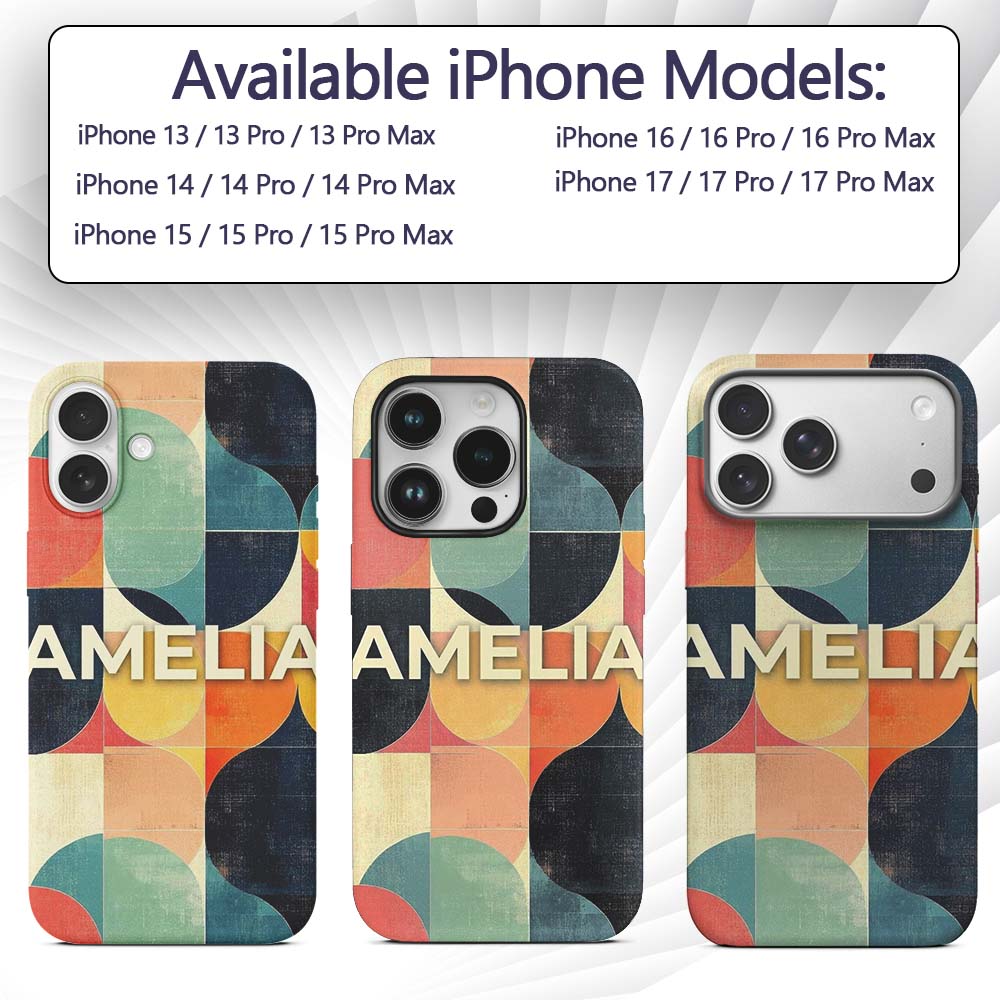 Modern Abstract Geometric Blocks Color Texture Custom Name Protective Phone Case Mobile Cover Durable Everyday Smartphone Shock Resistant