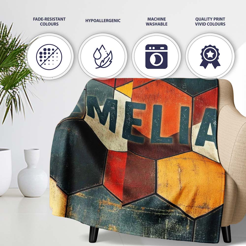 Rustic Hexagon Geometric Texture Pattern Seamless Name Cute Unique Personalised Custom Name Super Soft Fleece Blanket Bed Sofa Throw