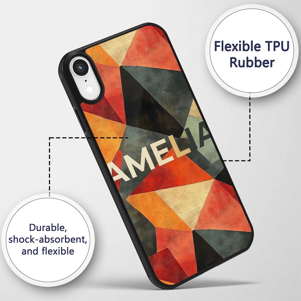 Hexagon Mosaic Colorful Geometric Printed Design Custom Name Protective Phone Case Mobile Cover Durable Everyday Smartphone Shock Resistant