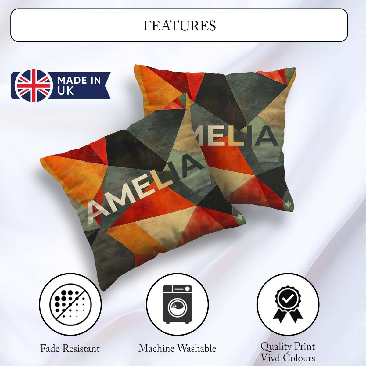 Custom Name Hexagon Mosaic Colorful Geometric Seamless Name Cute Square Filled Cushion Throw Pillow Sofa Bed Home Decor Zip Washable UK Made