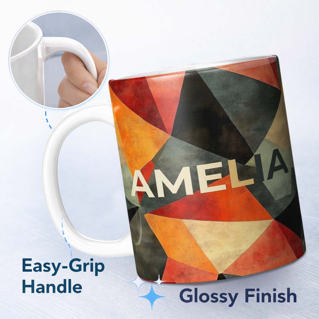 Personalized Custom Name Hexagon Mosaic Colorful Geometric Pattern Seamless Name Cute Unique 11oz Ceramic Coffee Tea Mug White Large Handle