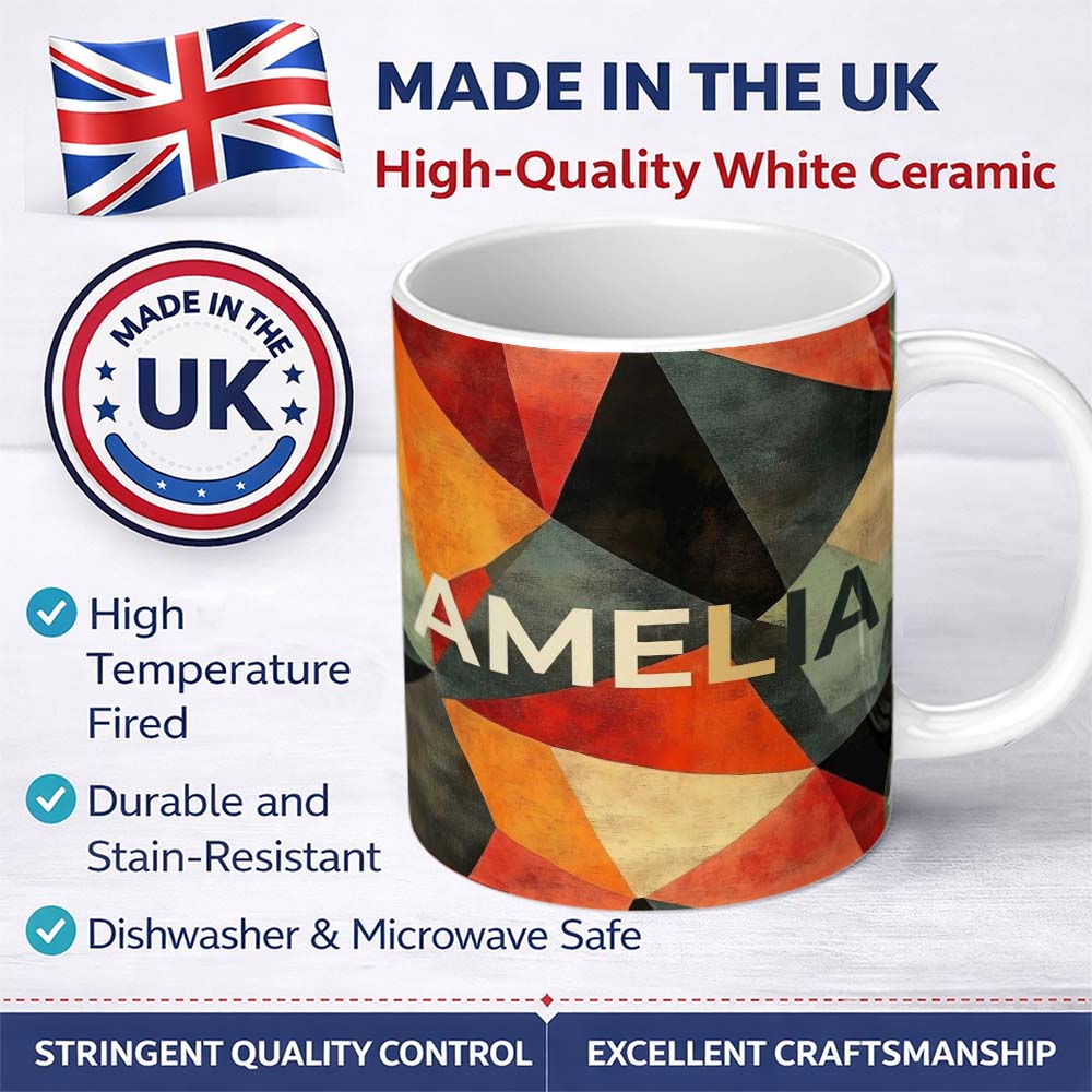 Personalized Custom Name Hexagon Mosaic Colorful Geometric Pattern Seamless Name Cute Unique 11oz Ceramic Coffee Tea Mug White Large Handle