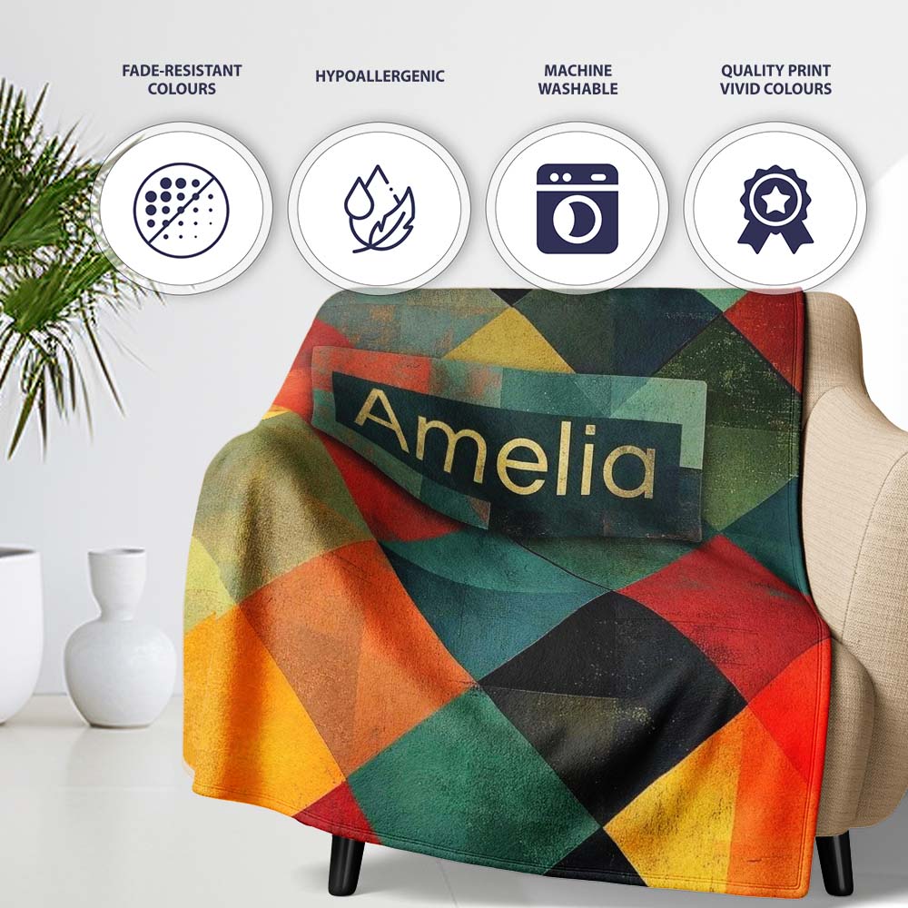 Abstract Organic Shapes Warm Earth Tone Pattern Seamless Name Cute Personalised Custom Name Super Soft Fleece Blanket Bed Sofa Throw