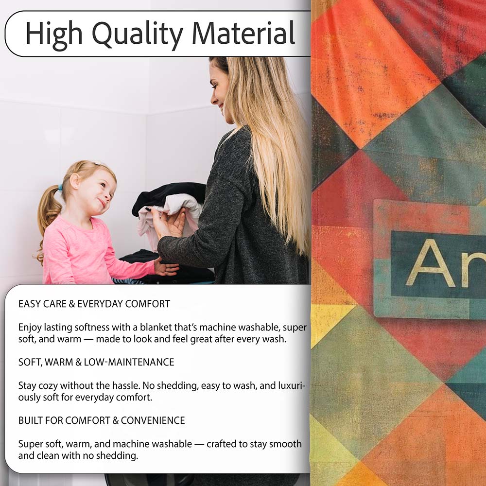 Abstract Organic Shapes Warm Earth Tone Pattern Seamless Name Cute Personalised Custom Name Super Soft Fleece Blanket Bed Sofa Throw