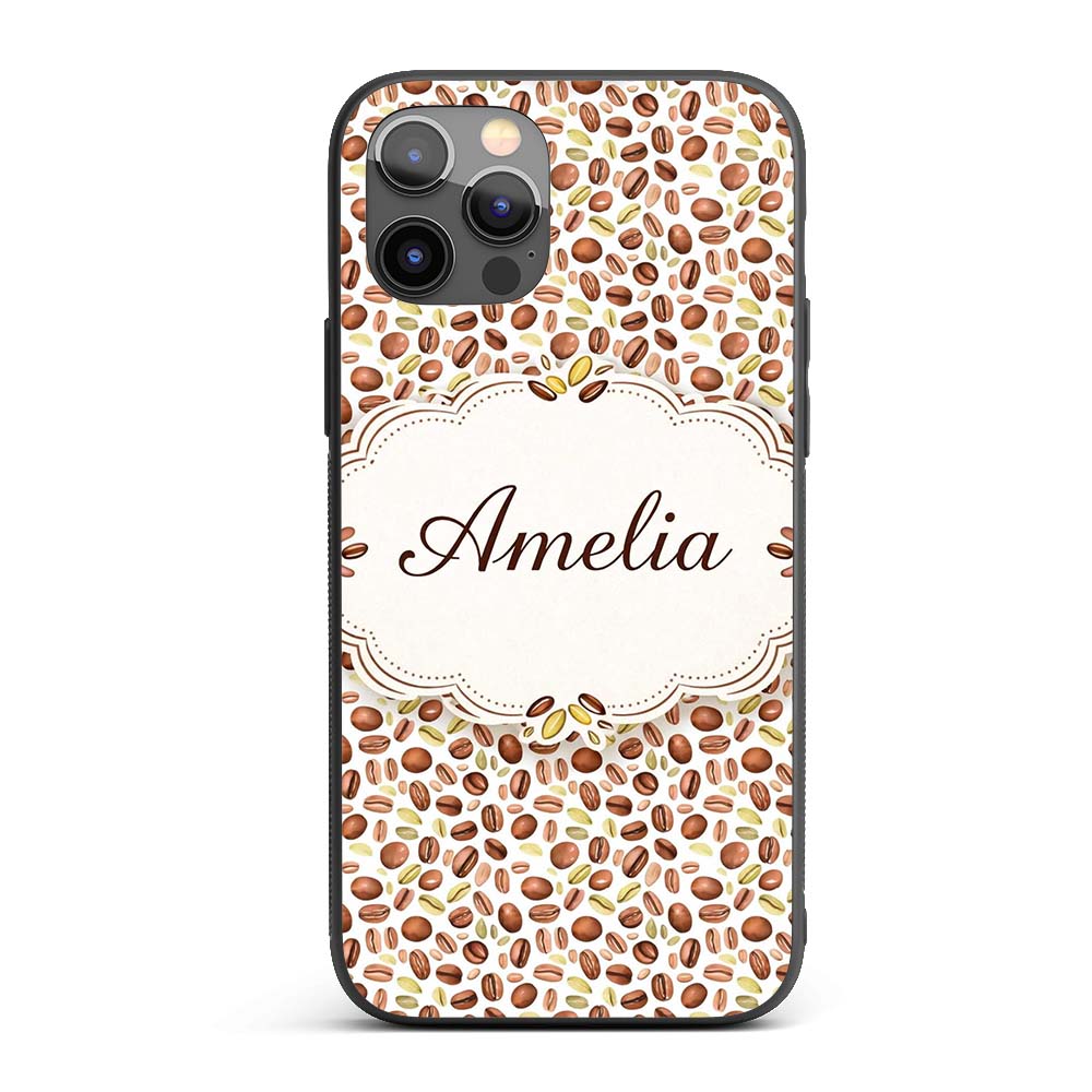 Watercolor Coffee Beans Mixed Seeds Seamless Custom Name Protective Phone Case Mobile Cover Durable Everyday Smartphone Shock Resistant