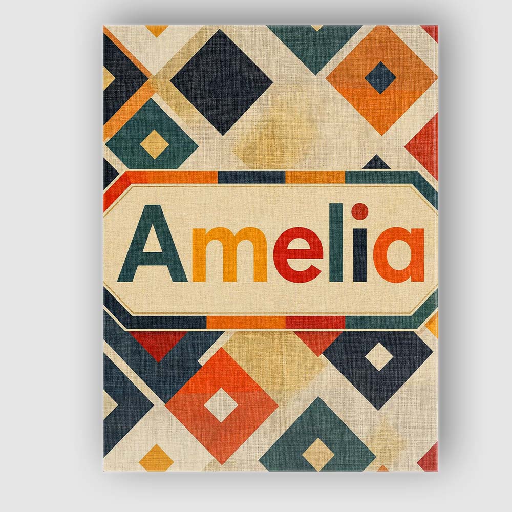 Personalised Name Mid Century Diamond Custom Modern Room Accent Creative Decorator Style Canvas Wall Art Print Decor Picture Ready to Hang