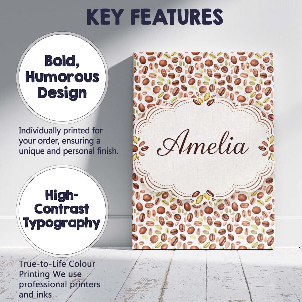 Personalised Name Watercolor Coffee Beans Mixed Seeds Seamless Custom Modern Room Accent Canvas Wall Art Print Decor Picture Ready to Hang