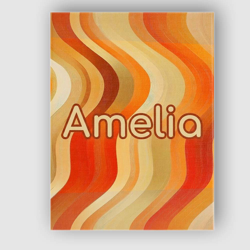 Personalised Name Warm Wavy Stripe Abstract Custom Bespoke Interior Contemporary Canvas Wall Art Print Decor Picture Ready to Hang