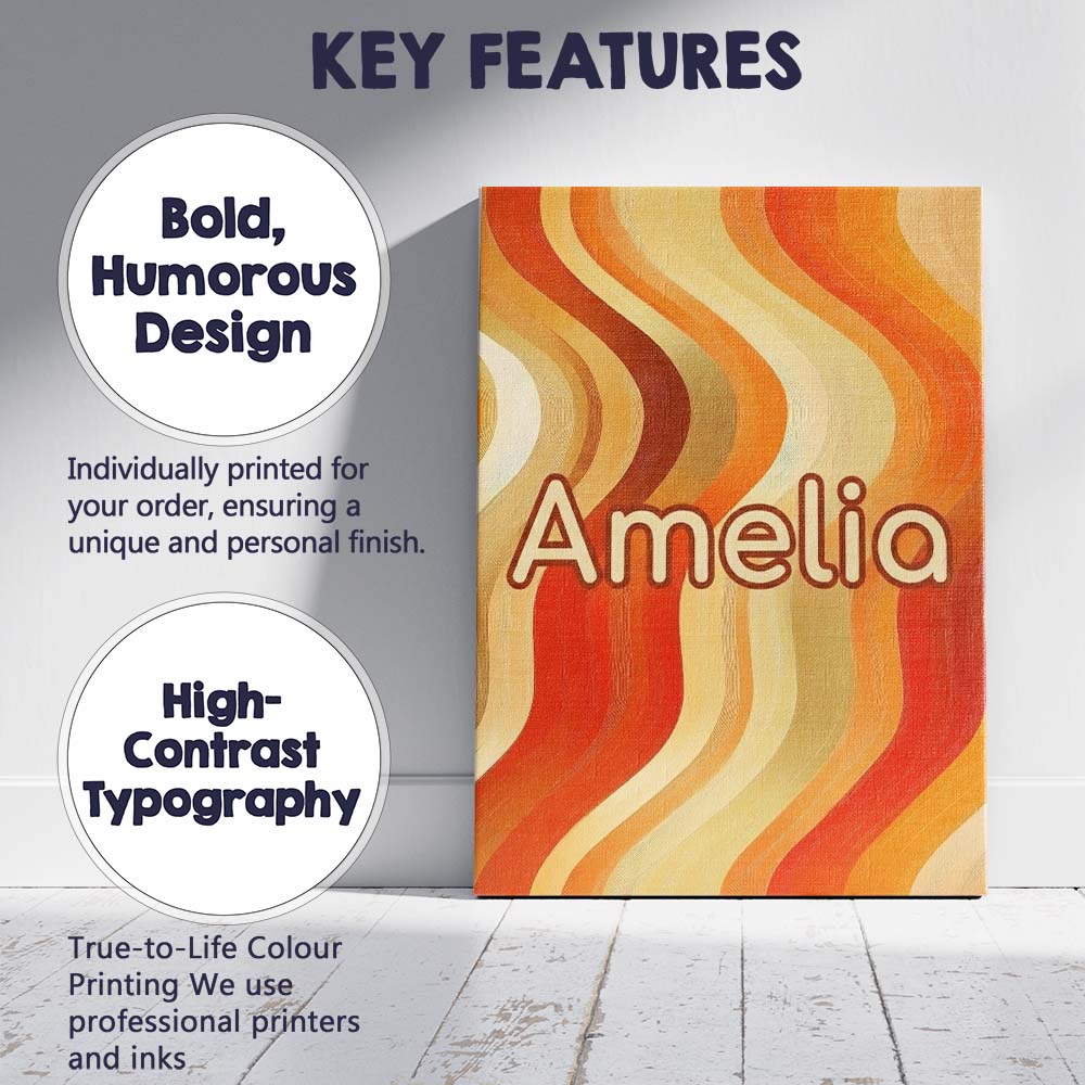 Personalised Name Warm Wavy Stripe Abstract Custom Bespoke Interior Contemporary Canvas Wall Art Print Decor Picture Ready to Hang