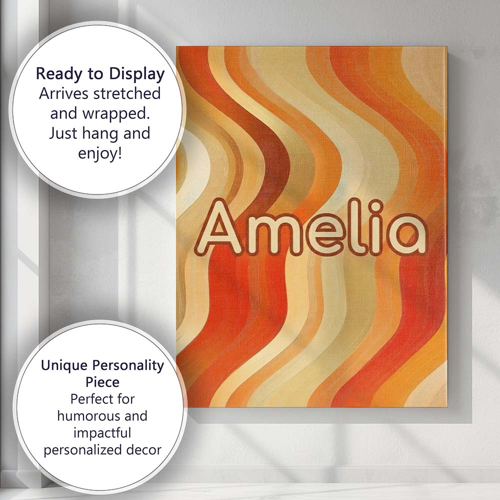 Personalised Name Warm Wavy Stripe Abstract Custom Bespoke Interior Contemporary Canvas Wall Art Print Decor Picture Ready to Hang