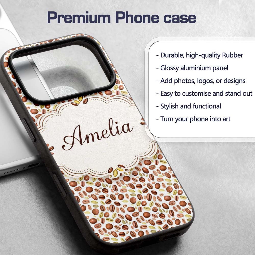 Watercolor Coffee Beans Mixed Seeds Seamless Custom Name Protective Phone Case Mobile Cover Durable Everyday Smartphone Shock Resistant