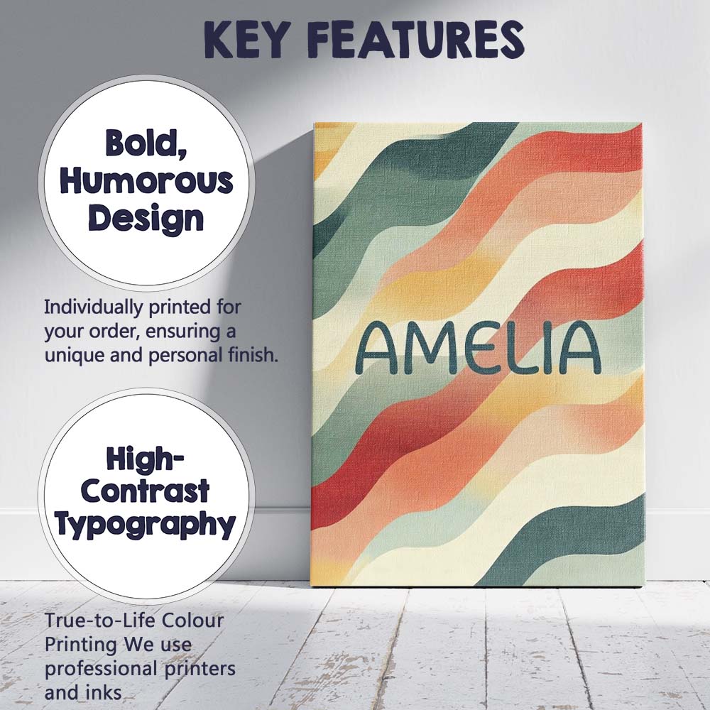 Personalised Name Soft Flowing Wave Abstract Custom Bespoke Contemporary Display Canvas Wall Art Print Decor Picture Ready to Hang