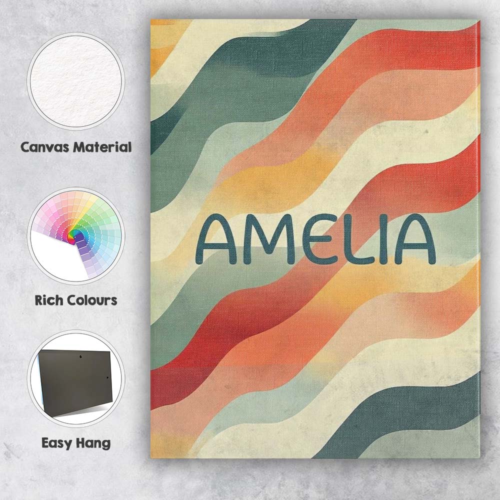 Personalised Name Soft Flowing Wave Abstract Custom Bespoke Contemporary Display Canvas Wall Art Print Decor Picture Ready to Hang