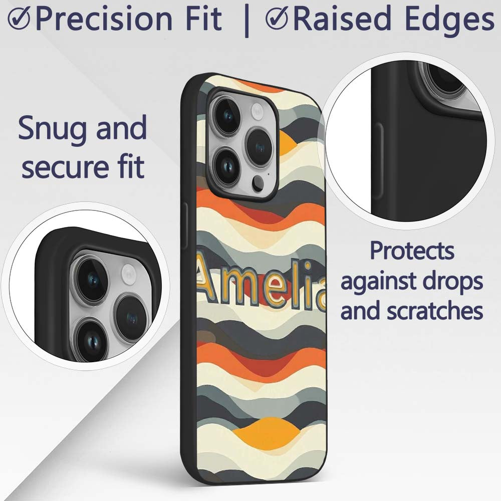 Layered Wave Stripes Minimal Pattern Seamless Custom Name Protective Phone Case Mobile Cover Durable Everyday Smartphone Shock Resistant