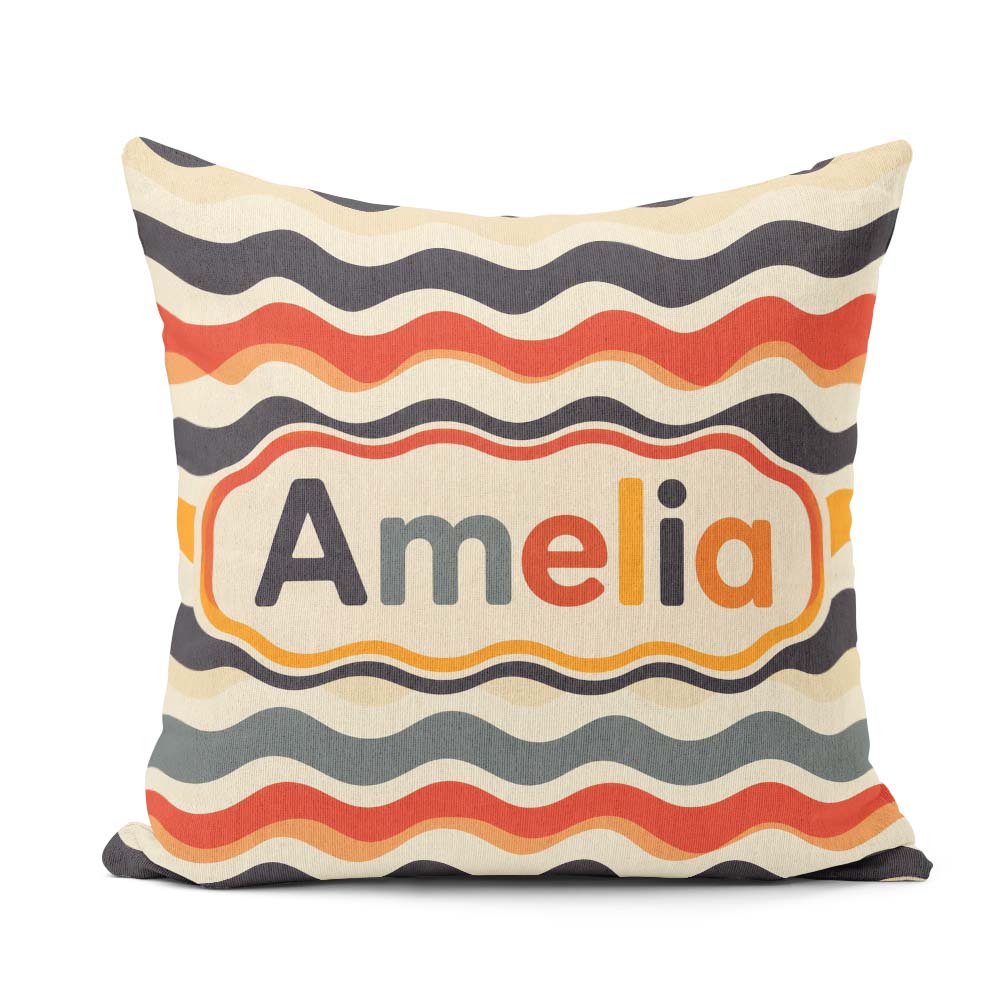 Custom Name Classic Wavy Stripe Repeating Pattern Seamless Name Square Filled Cushion Throw Pillow Sofa Bed Home Decor Zip Washable UK Made