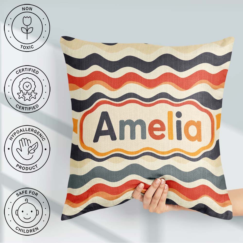 Custom Name Classic Wavy Stripe Repeating Pattern Seamless Name Square Filled Cushion Throw Pillow Sofa Bed Home Decor Zip Washable UK Made