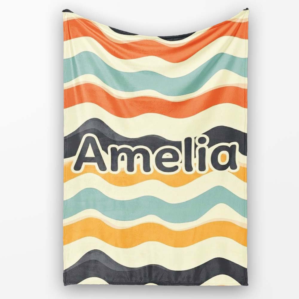 Soft Gradient Wave Lines Pattern Seamless Name Cute Unique Gift Personalised Custom Name Super Soft Fleece Blanket Bed Sofa Throw