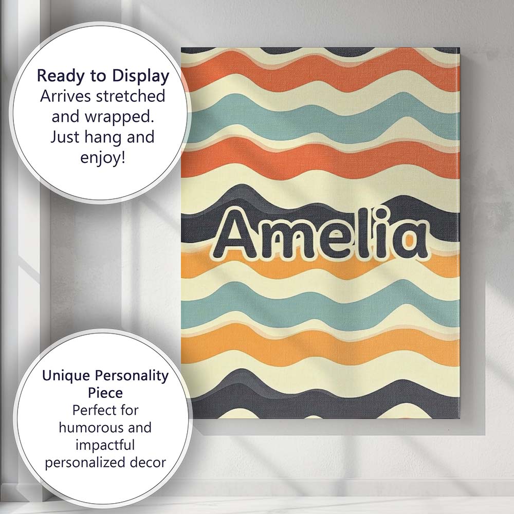 Personalised Name Soft Gradient Wave Lines Custom Unique Gift Idea Elegant Feature Canvas Wall Art Print Decor Picture Ready to Hang