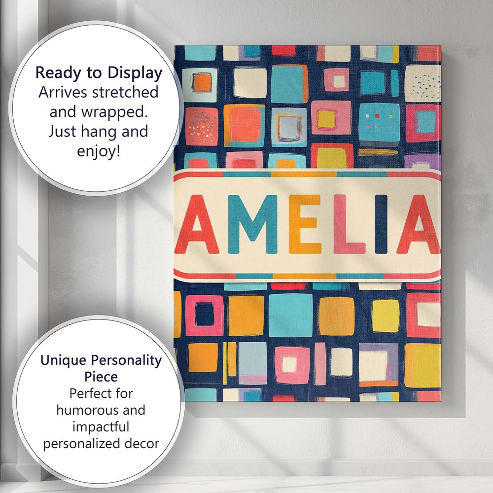Personalised Name Colorful Abstract Square Custom Unique Gift Idea Elegant Feature Canvas Wall Art Print Decor Picture Ready to Hang
