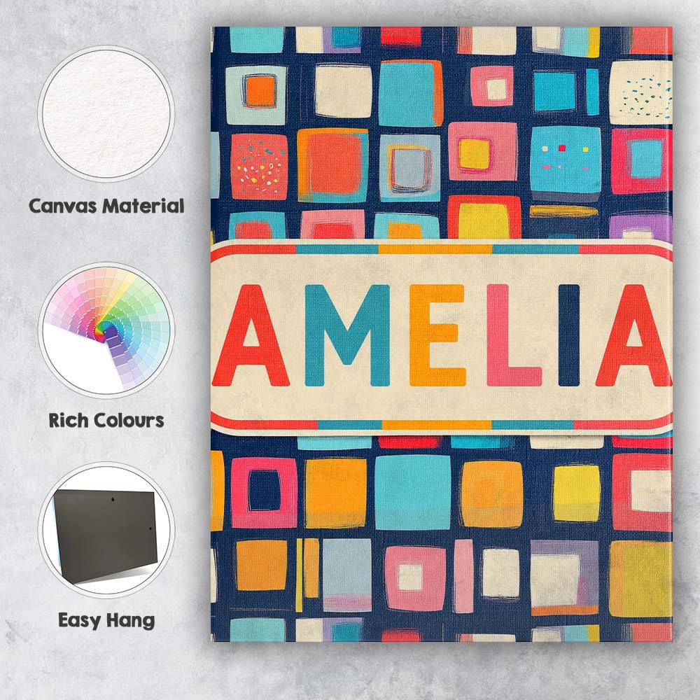 Personalised Name Colorful Abstract Square Custom Unique Gift Idea Elegant Feature Canvas Wall Art Print Decor Picture Ready to Hang