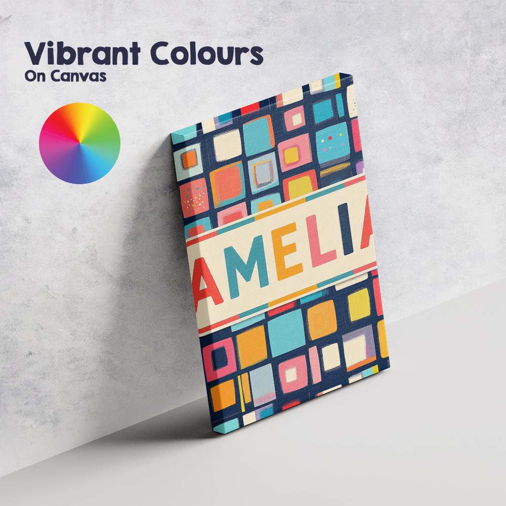 Personalised Name Colorful Abstract Square Custom Unique Gift Idea Elegant Feature Canvas Wall Art Print Decor Picture Ready to Hang