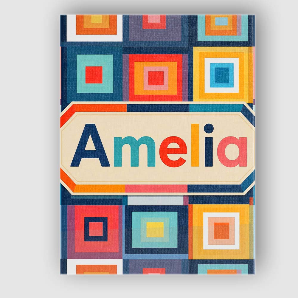 Personalised Name Layered Square Geometric Custom Unique Gift Idea Elegant Feature Canvas Wall Art Print Decor Picture Ready to Hang