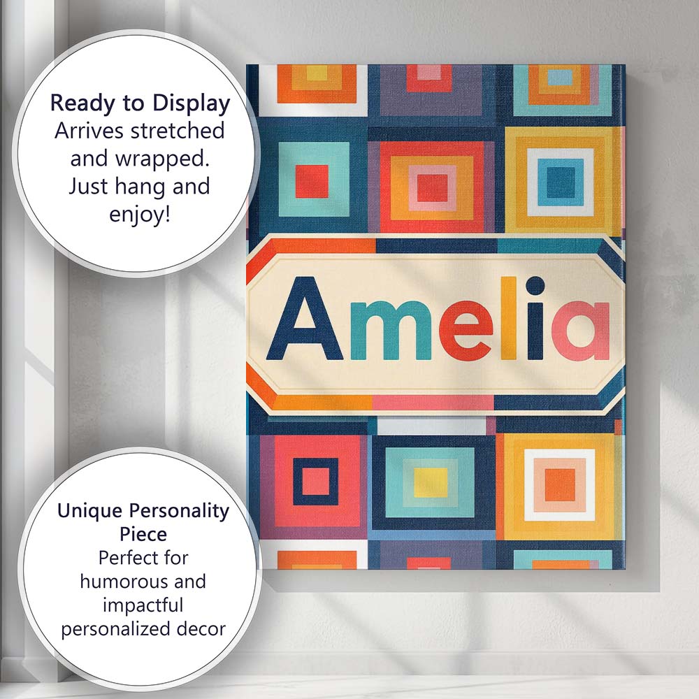 Personalised Name Layered Square Geometric Custom Unique Gift Idea Elegant Feature Canvas Wall Art Print Decor Picture Ready to Hang