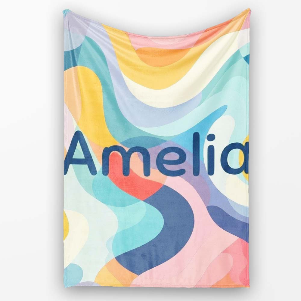 Soft Abstract Fluid Shapes Pastel Pattern Seamless Name Cute Unique Personalised Custom Name Super Soft Fleece Blanket Bed Sofa Throw