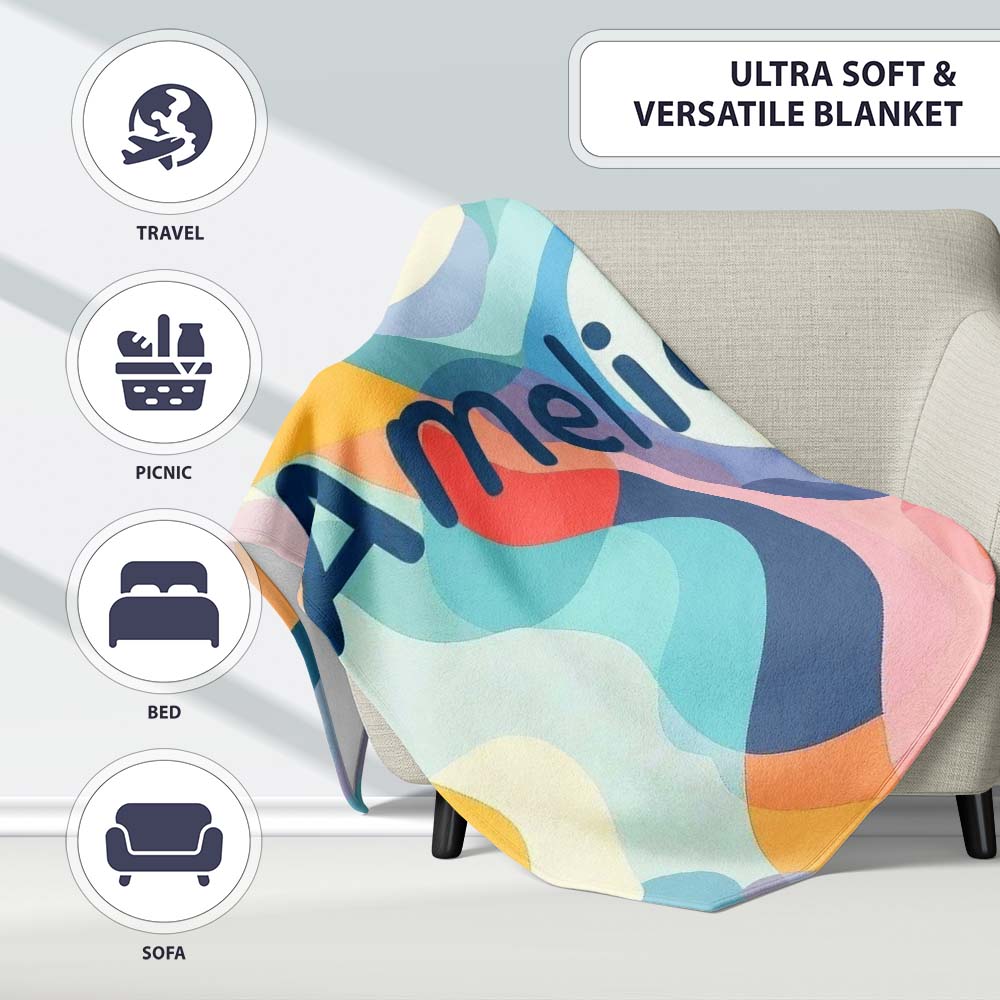 Soft Abstract Fluid Shapes Pastel Pattern Seamless Name Cute Unique Personalised Custom Name Super Soft Fleece Blanket Bed Sofa Throw