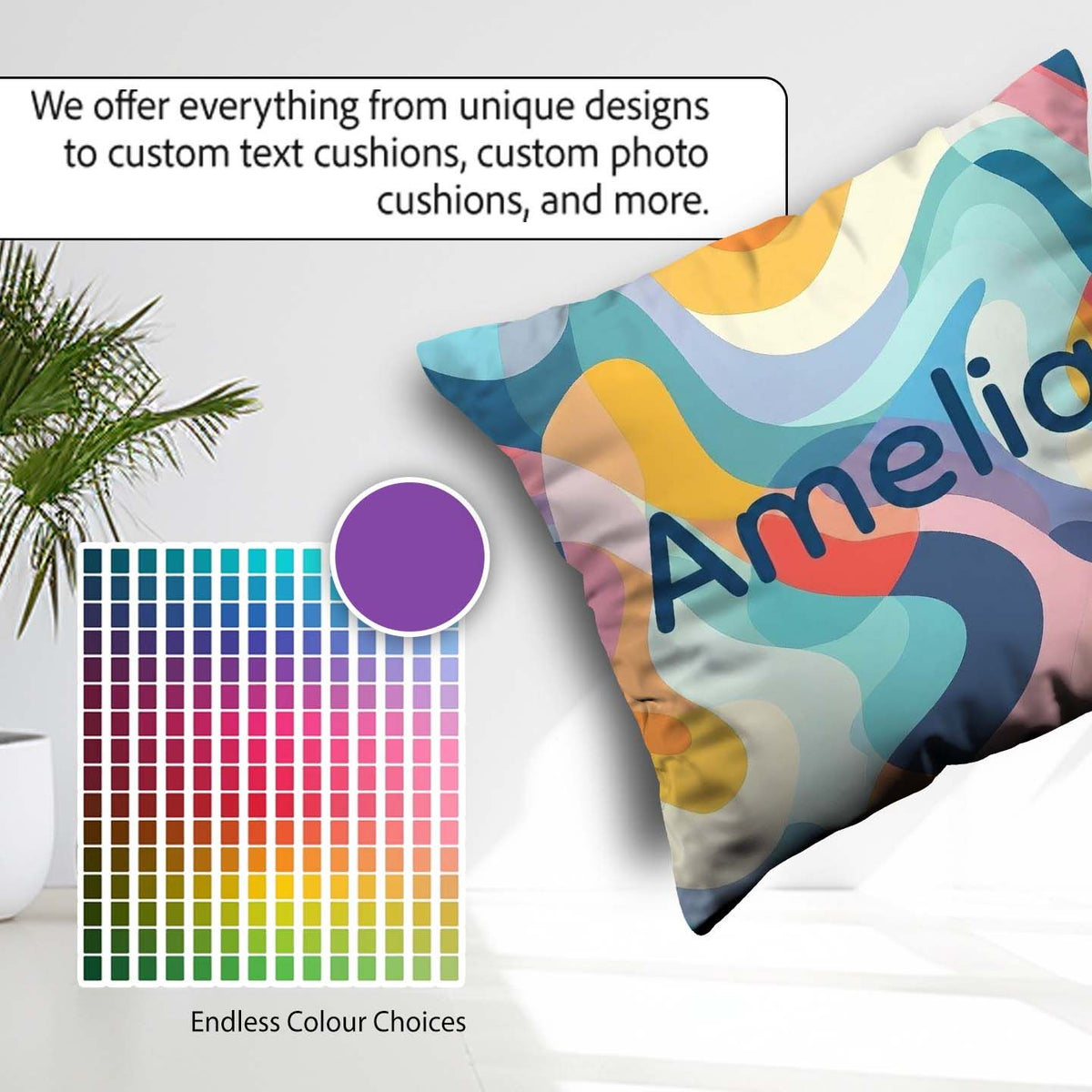 Custom Name Soft Abstract Fluid Shapes Pastel Seamless Name Cute Square Filled Cushion Throw Pillow Sofa Bed Home Decor Zip Washable UK Made