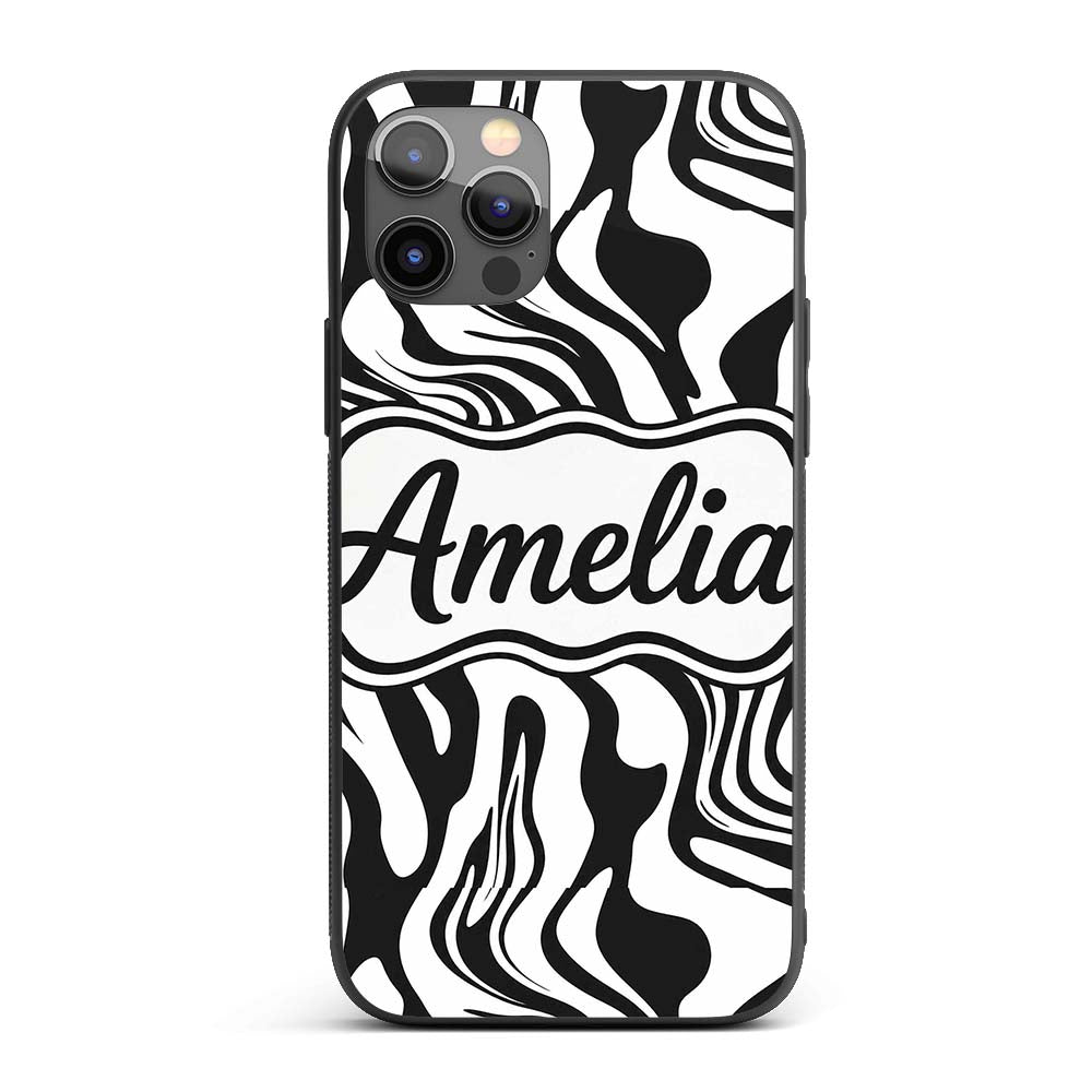 Abstract Black White Fluid Swirl Pattern Seamless Custom Name Protective Phone Case Mobile Cover Durable Everyday Smartphone Shock Resistant