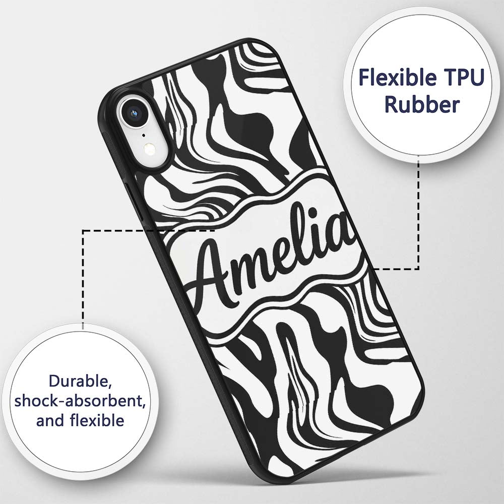 Abstract Black White Fluid Swirl Pattern Seamless Custom Name Protective Phone Case Mobile Cover Durable Everyday Smartphone Shock Resistant
