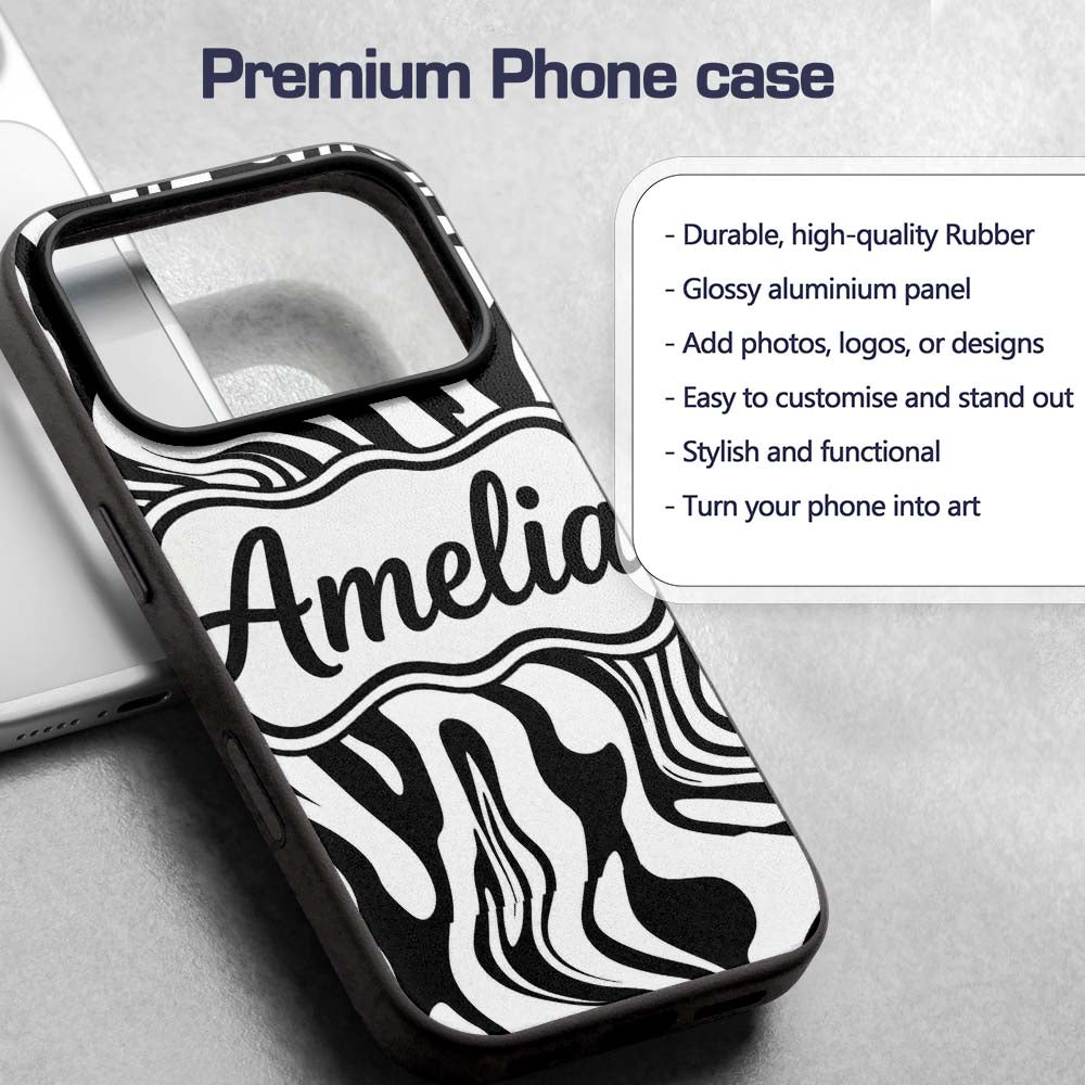 Abstract Black White Fluid Swirl Pattern Seamless Custom Name Protective Phone Case Mobile Cover Durable Everyday Smartphone Shock Resistant