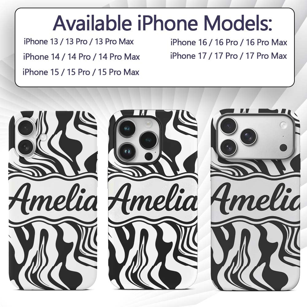 Abstract Black White Fluid Swirl Pattern Seamless Custom Name Protective Phone Case Mobile Cover Durable Everyday Smartphone Shock Resistant