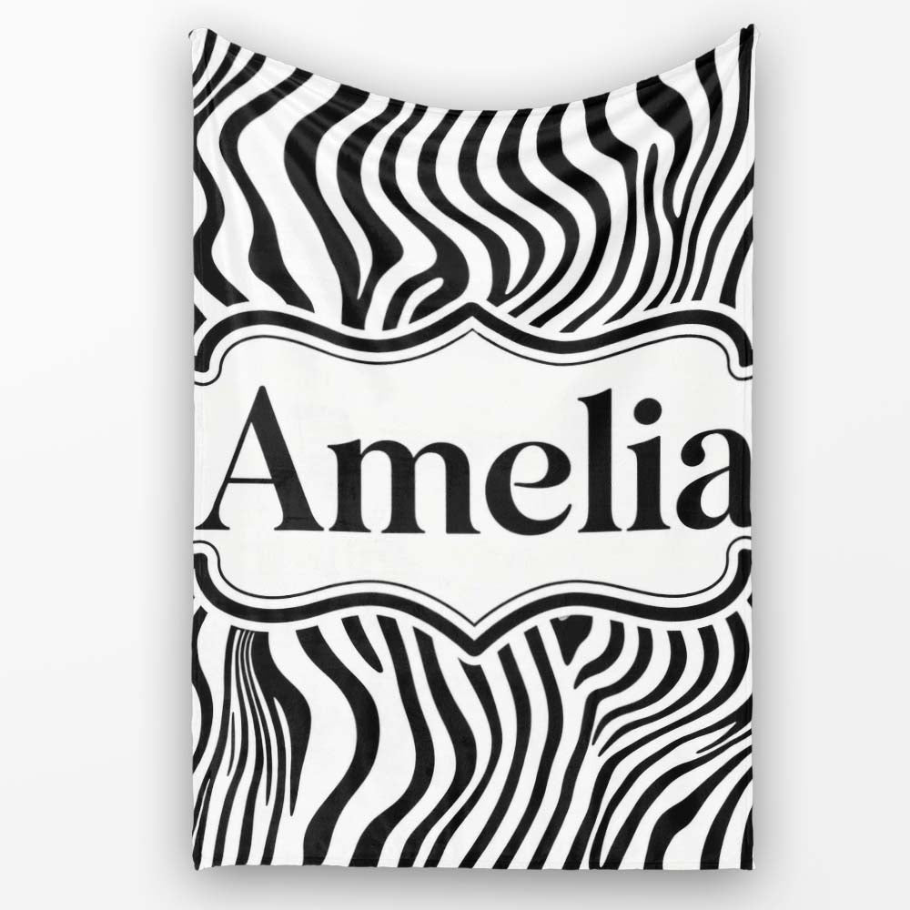 Minimal Black White Wavy Line Pattern Seamless Name Cute Unique Gift Personalised Custom Name Super Soft Fleece Blanket Bed Sofa Throw