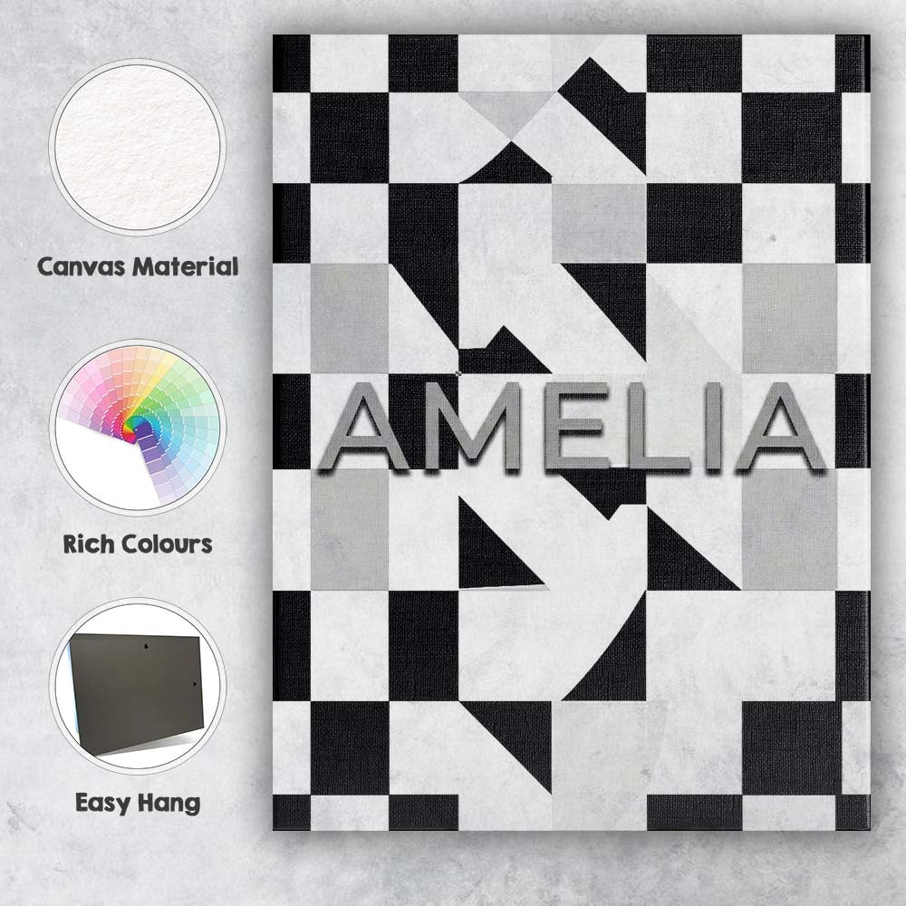 Personalised Name Modern Black White Custom Contemporary Display Creative Decorator Style Canvas Wall Art Print Decor Picture Ready to Hang
