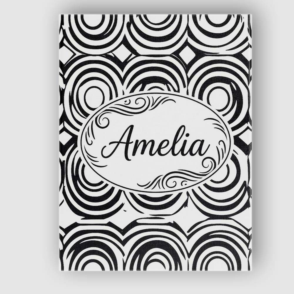 Personalised Name Geometric Black White Custom Modern Room Accent Elegant Feature Canvas Wall Art Print Decor Picture Ready to Hang