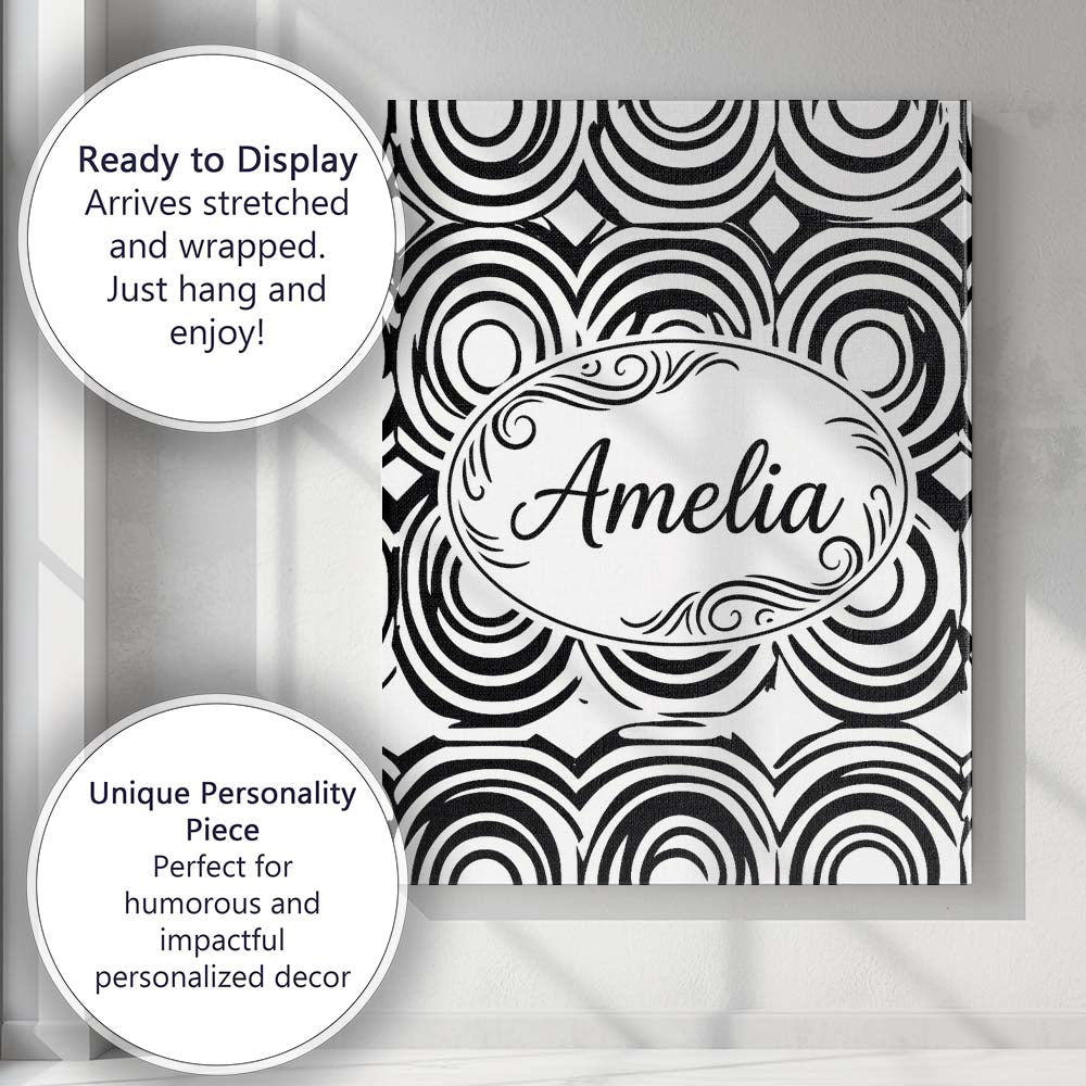 Personalised Name Geometric Black White Custom Modern Room Accent Elegant Feature Canvas Wall Art Print Decor Picture Ready to Hang