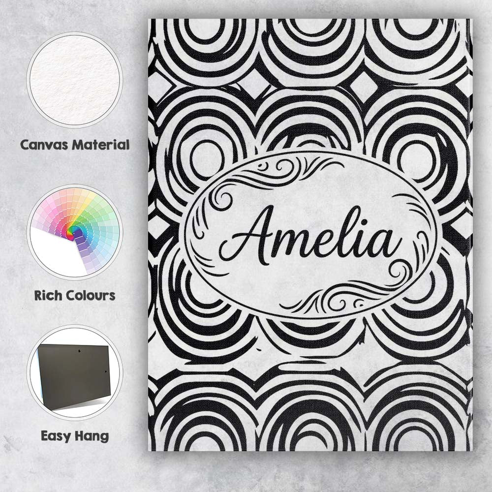 Personalised Name Geometric Black White Custom Modern Room Accent Elegant Feature Canvas Wall Art Print Decor Picture Ready to Hang