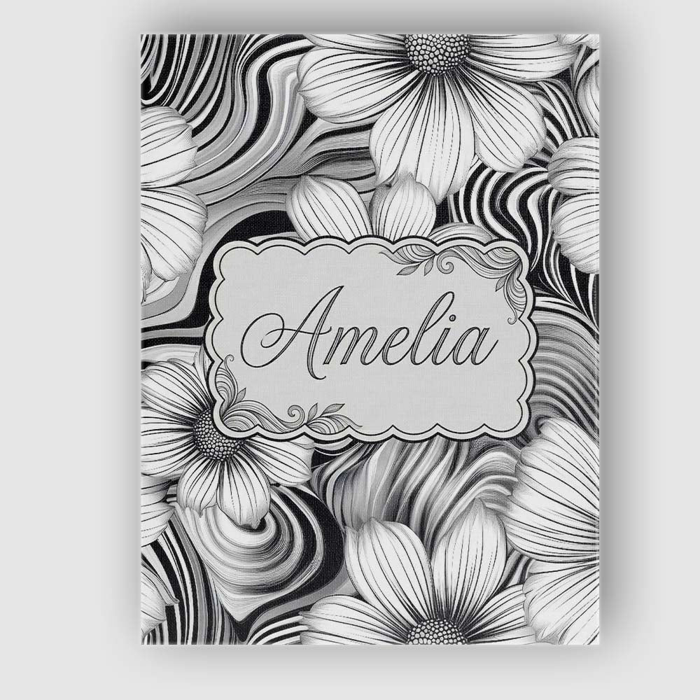 Personalised Name Black White Floral Swirl Custom Unique Gift Idea Elegant Feature Canvas Wall Art Print Decor Picture Ready to Hang
