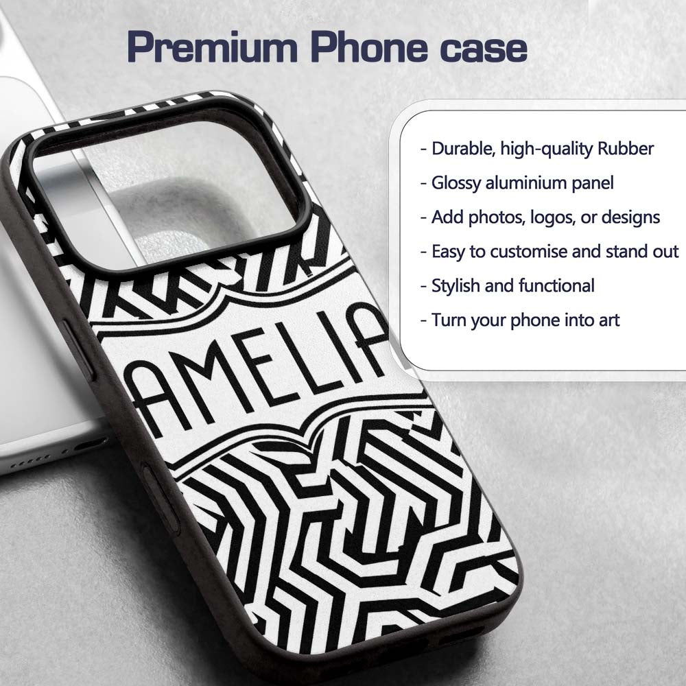 Black White Wavy Checkered Optical Printed Design Custom Name Protective Phone Case Mobile Cover Durable Everyday Smartphone Shock Resistant