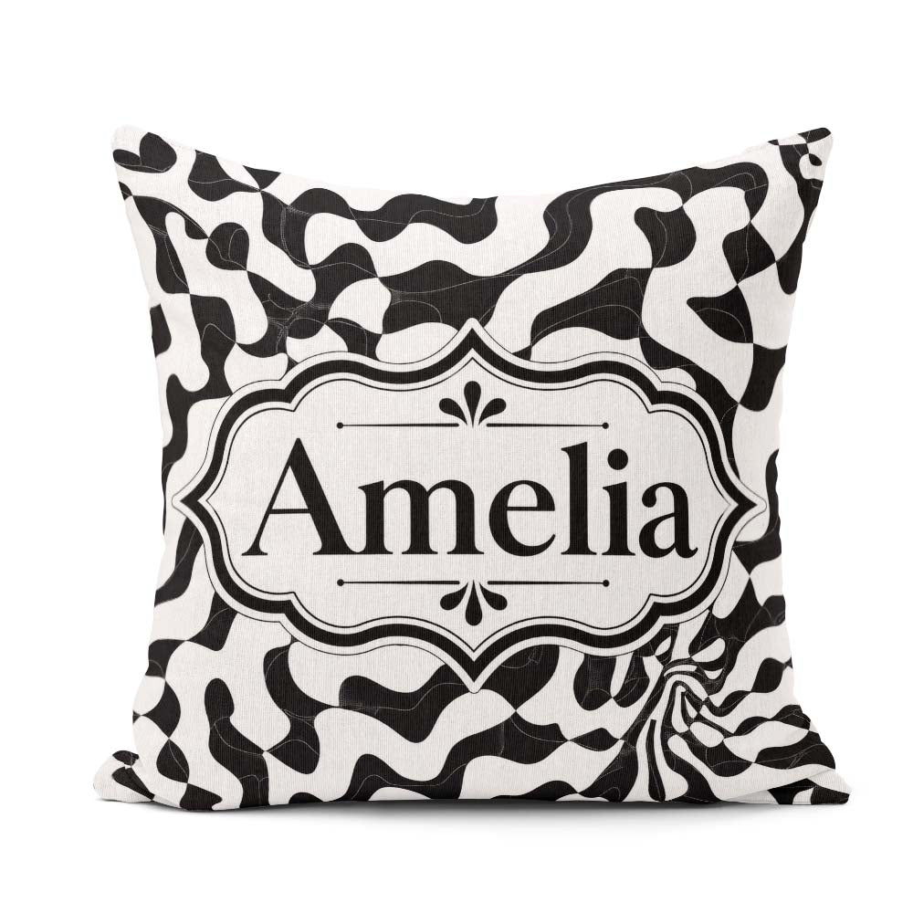 Custom Name Black White Maze Abstract Seamless Pattern Name Cute Square Filled Cushion Throw Pillow Sofa Bed Home Decor Zip Washable UK Made