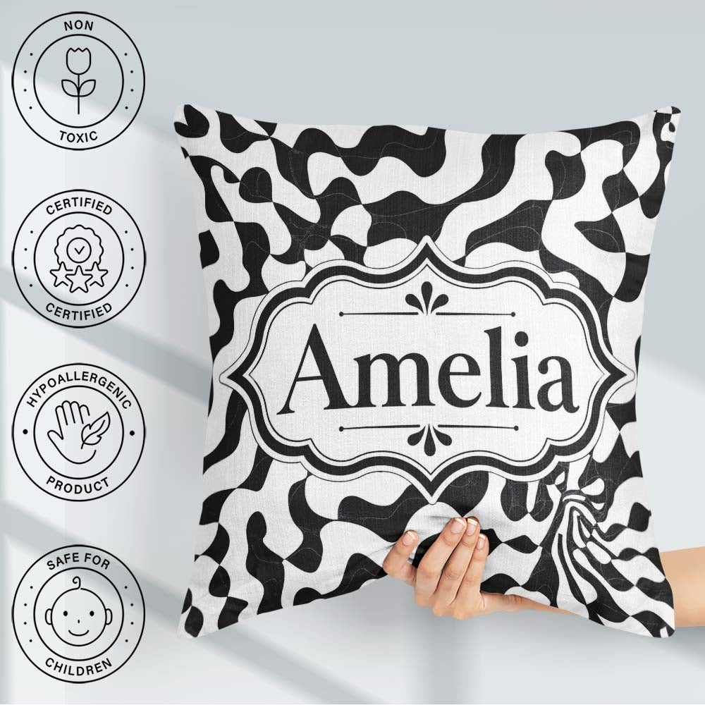 Custom Name Black White Maze Abstract Seamless Pattern Name Cute Square Filled Cushion Throw Pillow Sofa Bed Home Decor Zip Washable UK Made
