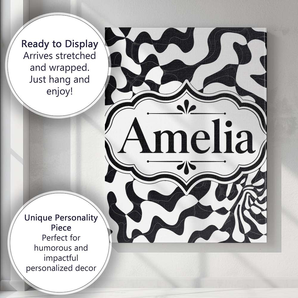 Personalised Name Black White Geometric Custom Modern Room Accent Elegant Feature Canvas Wall Art Print Decor Picture Ready to Hang